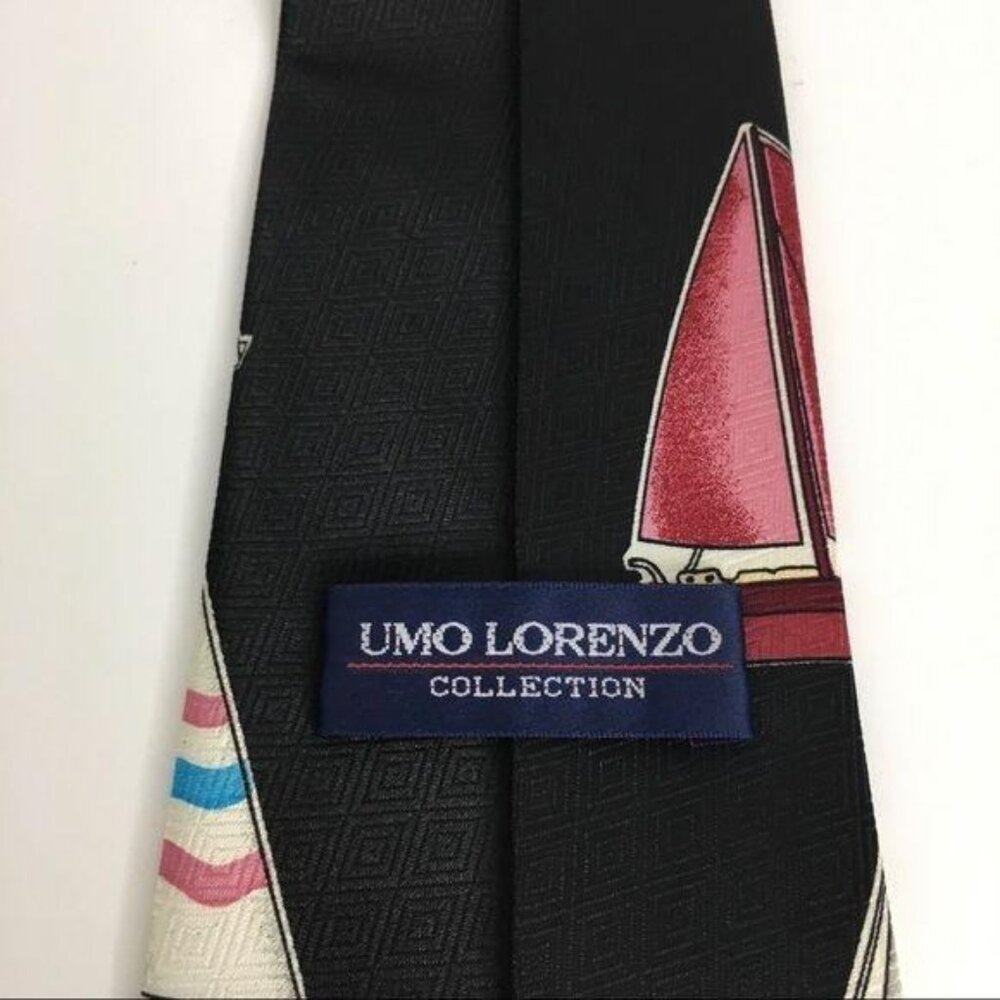 Umo Lorenzo Mens ITALIAN SILK Necktie Black Blue ESTATE Preppy OLD MONEY Sailing - Picture 5 of 7